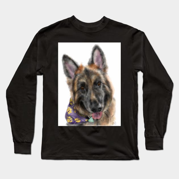 Smiling German Shepherd Dog With Bandanna Long Sleeve T-Shirt by LITDigitalArt